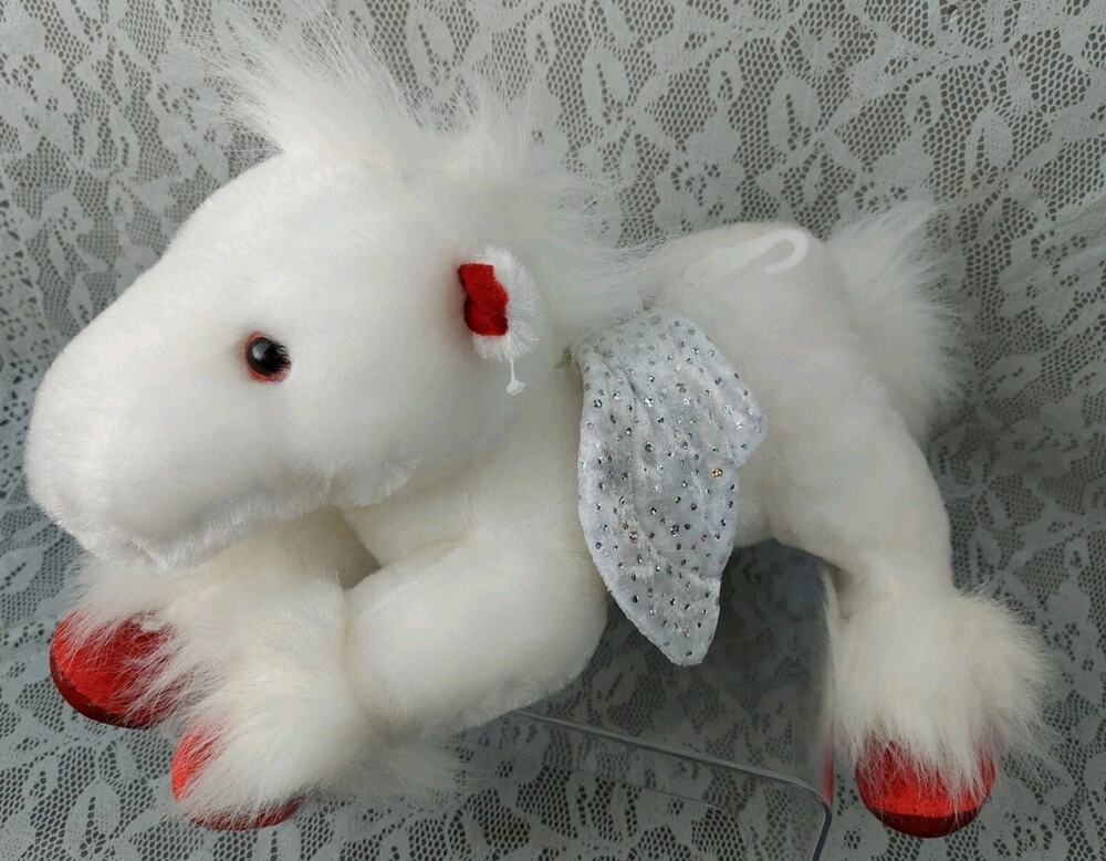 Dan Dee Pegasus Horse Plush White Red Pony Sparkle Wings 13" Stuffed Plushie Toy